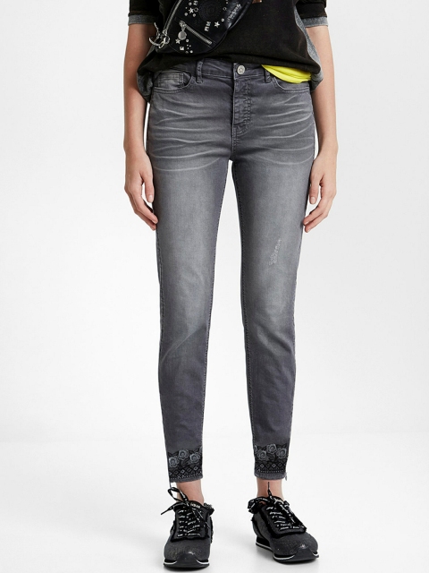 

Desigual Women Grey Skinny Fit Printed Regular Trousers