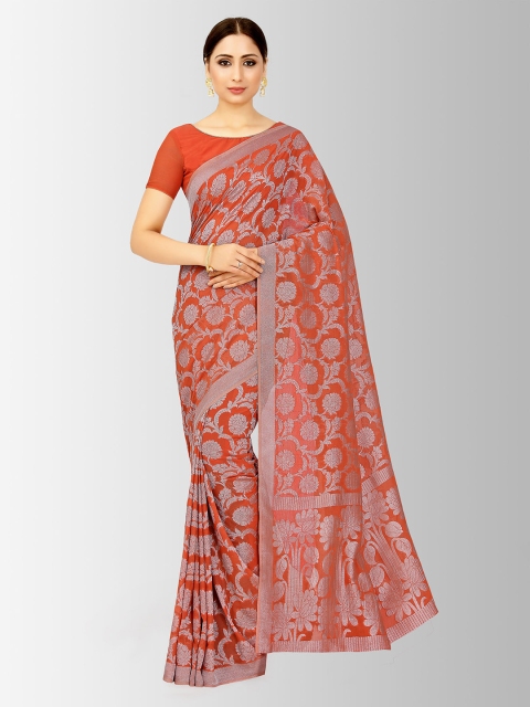 

MIMOSA Coral & Grey Poly Chiffon Woven Design Banarasi Saree