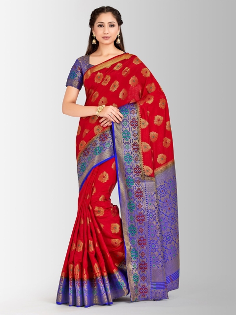 

MIMOSA Red & Blue Art Silk Woven Design Paithani Saree