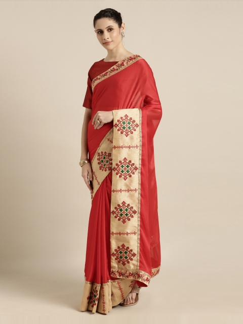 

Mitera Red & Beige Jute Silk Solid Saree