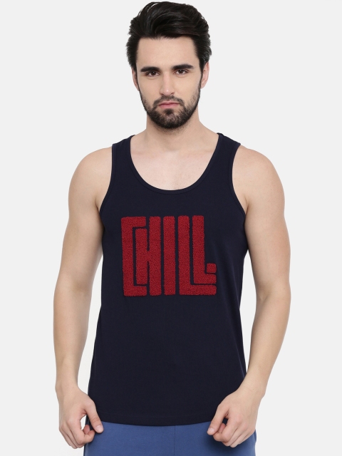 

IMYOUNG Men Navy Blue Printed Scoop Neck T-shirt