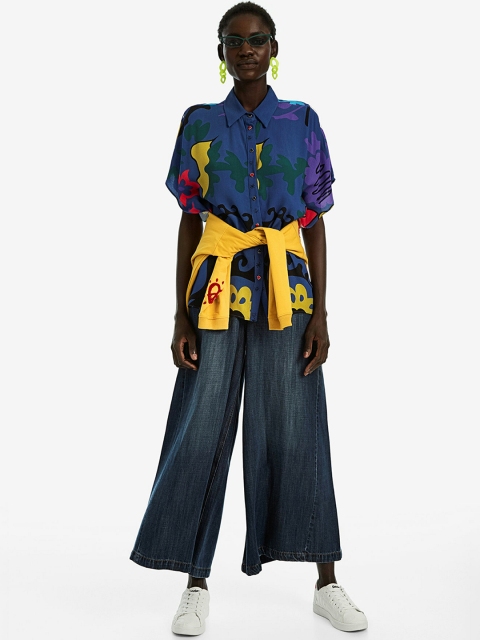 

Desigual Women Blue Boxy Printed Casual Shirt