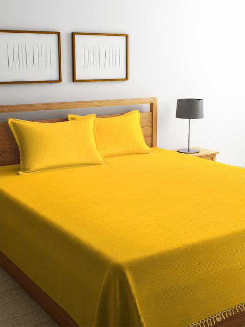 

NEUDIS Yellow Solid Double Bed Cover with 2 Pillow Cover