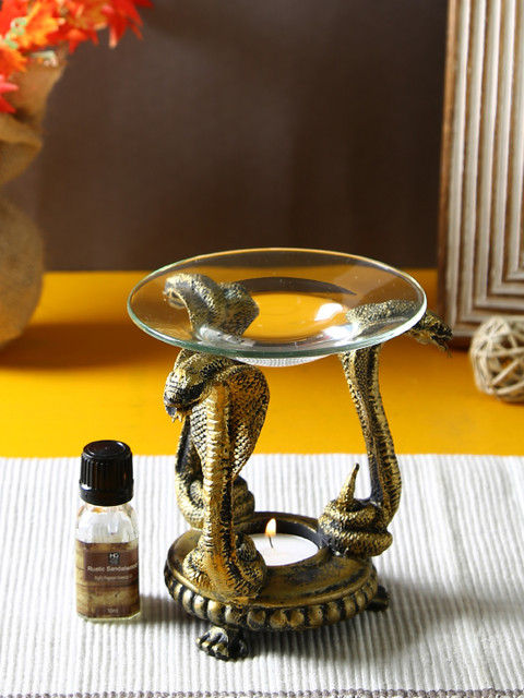 

HOSLEY Gold-Toned & Transparent Snake Tealight Oil Warmer With Essential Oil, Yellow