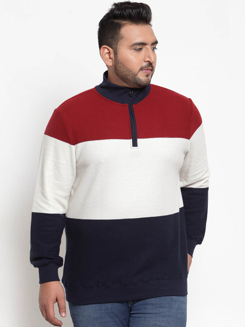 

plusS Men Maroon & White Colourblocked Sweatshirt