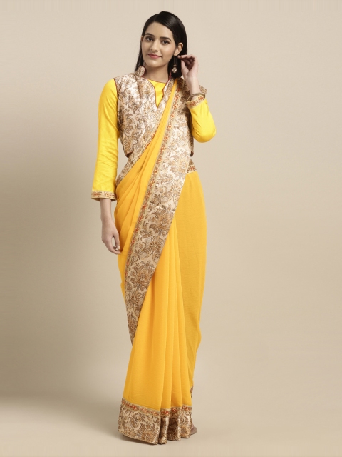 

Mitera Yellow & Beige Poly Chiffon Solid Saree