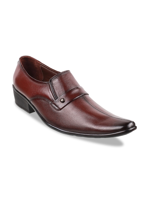 

Mochi Men Maroon Solid Leather Formal Slip-On Shoes