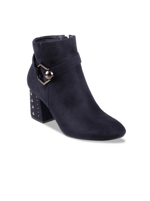 

Mochi Women Navy Blue Solid Heeled Boots
