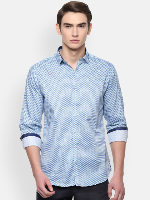 

V Dot Men Blue Slim Fit Printed Casual Shirt