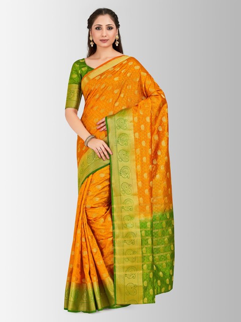 

MIMOSA Orange Art Silk Woven Design Kanjeevaram Saree