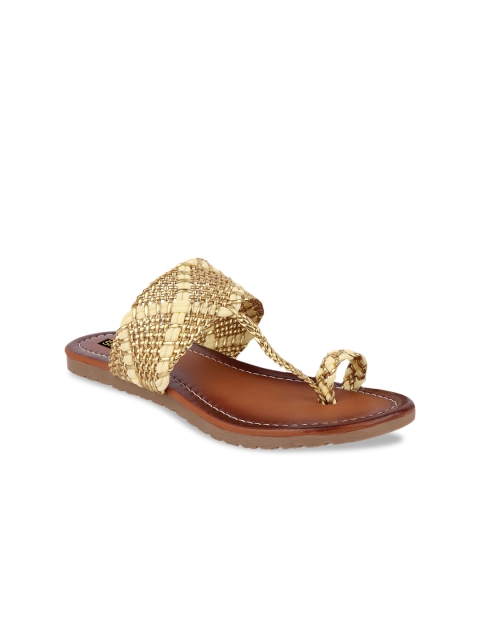 

Shoetopia Women Gold-Toned Woven Design One Toe Flats
