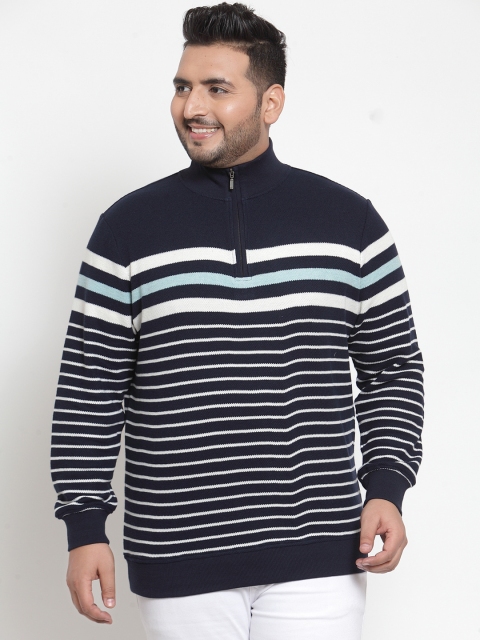 

plusS Men Navy Blue & White Striped Sweatshirt