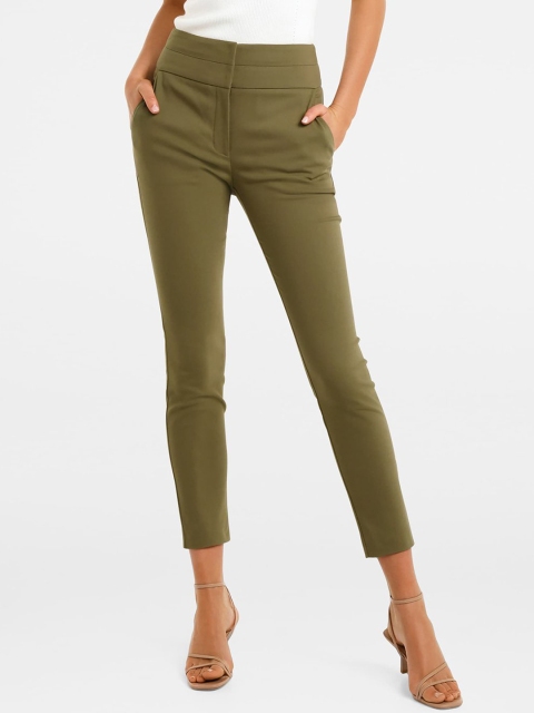 

Forever New Women Green Slim Fit Solid Crop Regular Trousers