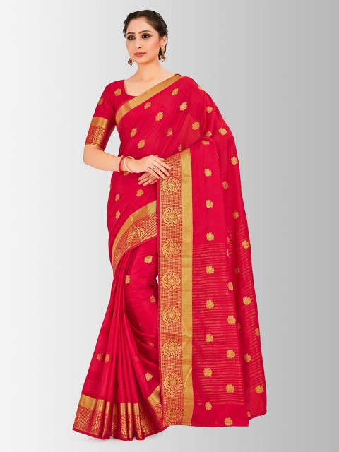 

MIMOSA Red & Gold-Coloured Poly Crepe Woven Design Mysore Silk Saree