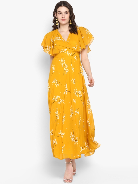 

The Vanca Women Floral Printed Yellow Wrap Maxi Dress