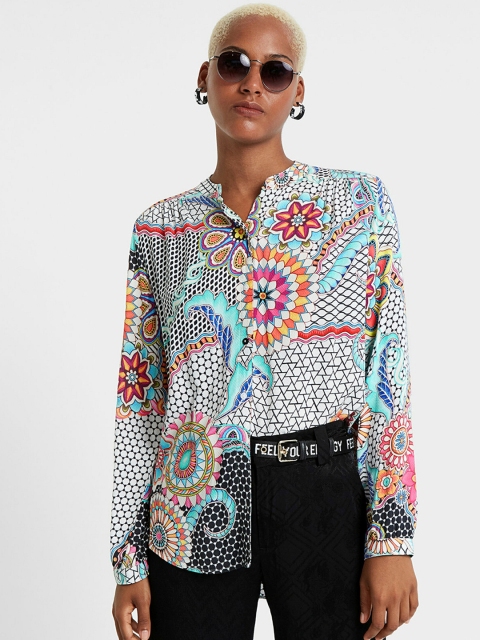 

Desigual Women White Slim Fit Printed Casual Shirt