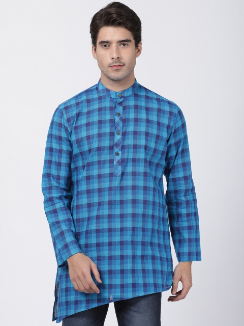 

VASTRAMAY Men Blue Checked Asymmetric Kurta