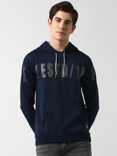 

Peter England Casuals Men Navy Blue Printed Hooded Sweatshirt
