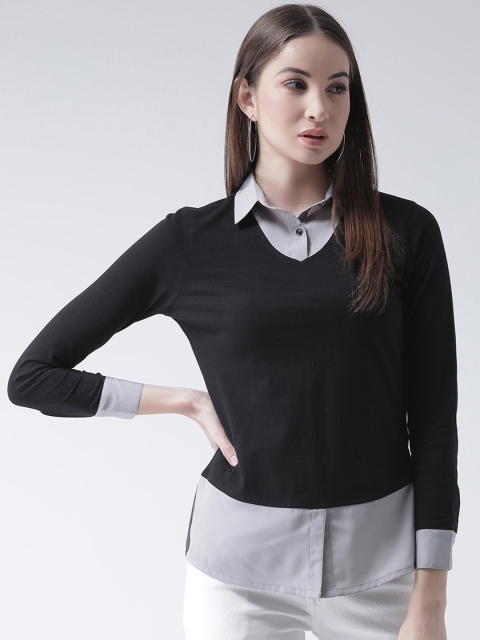 

Texco Women Black & Grey Colourblocked Shirt Style Top
