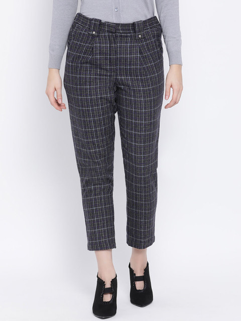 

Oxolloxo Women Grey Regular Fit Checked Formal Trousers