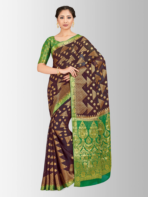 

MIMOSA Brown & Beige Poly Chiffon Woven Design Banarasi Saree