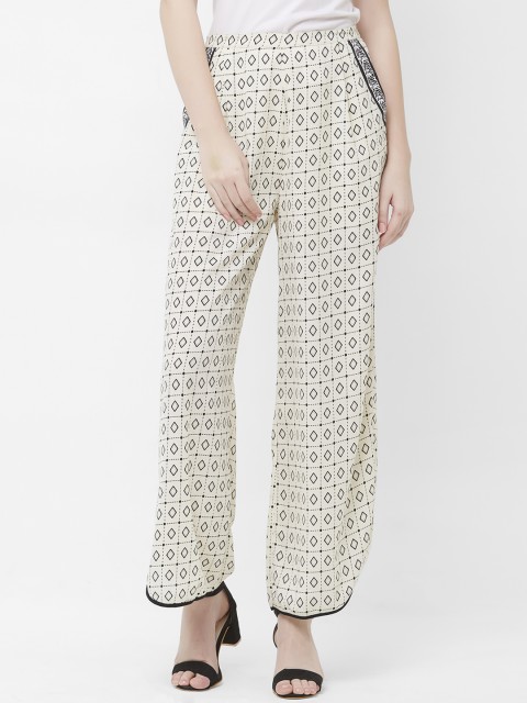 

109F Women Off-White & Black Printed Wide Leg Palazzos
