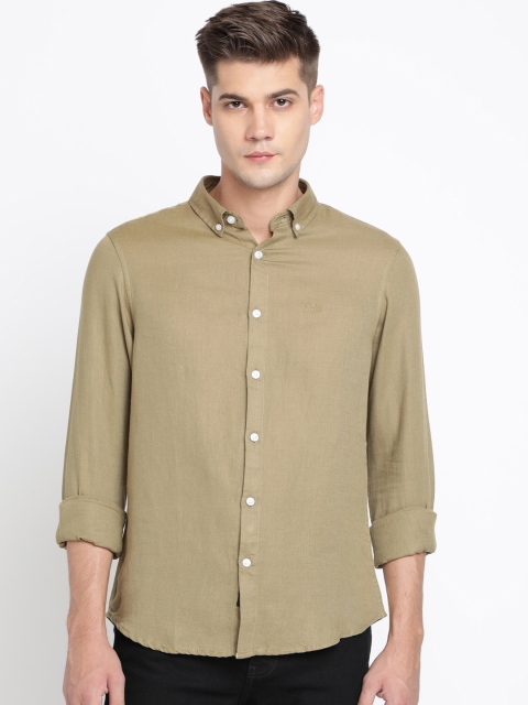 

TED HARBOR Men Khaki Slim Fit Solid Casual Shirt