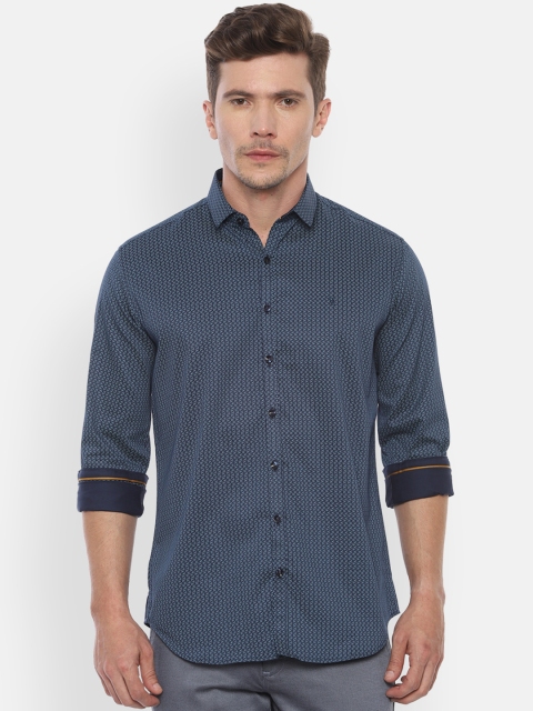 

V Dot Men Navy Blue Slim Fit Printed Casual Shirt