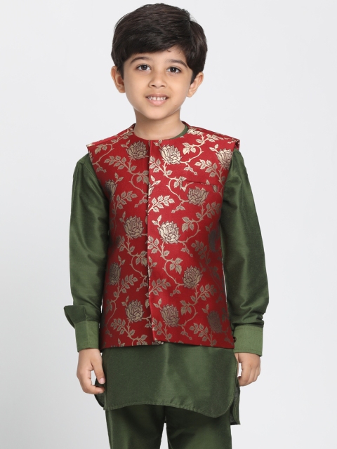 

JBN Creation Boys Maroon & Gold Toned Woven Design Nehru Jacket