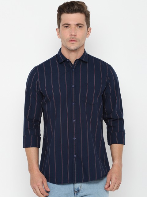

Solly Jeans Co. Men Navy Blue & White Striped Regular Fit Casual Shirt