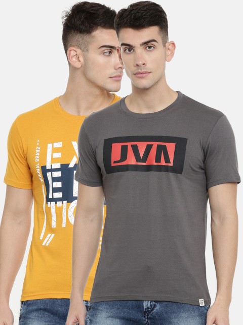 

Joven Men Pack of 2 Printed Round Neck T-shirt, Charcoal