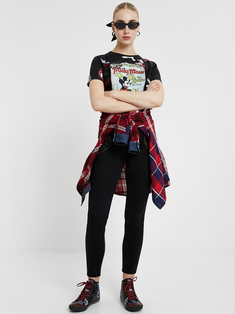 

Desigual Women Black Skinny Fit Printed Regular Trousers