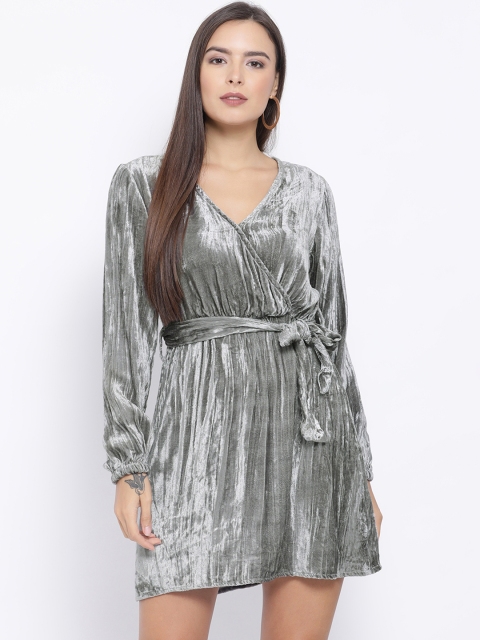 

Oxolloxo Women Solid Grey Wrap Dress
