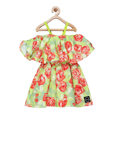 

Olele Girls Printed Green Floral Fit and Flare Dress