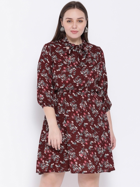 

Oxolloxo Women Maroon Floral Print Fit and Flare Dress