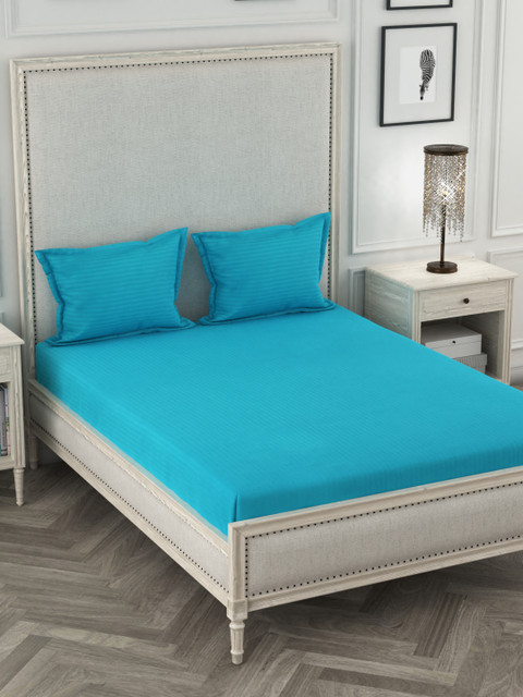 

Ariana Turquoise Blue Striped 210 TC Cotton 1 King Bedsheet with 2 Pillow Covers
