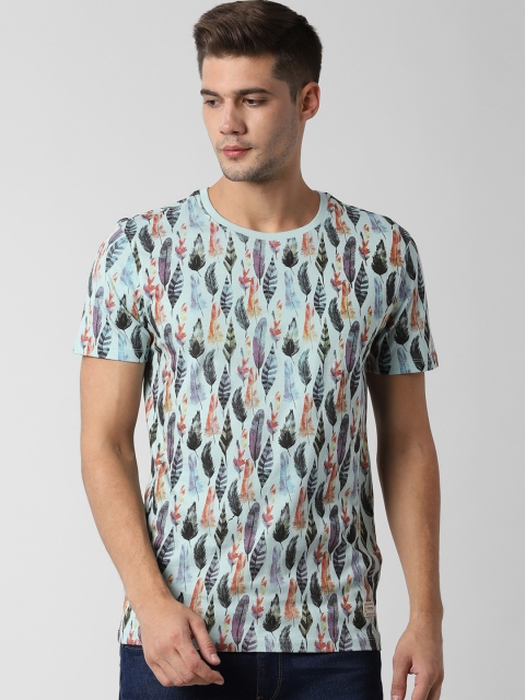 

Peter England Casuals Men Blue Printed Round Neck T-shirt