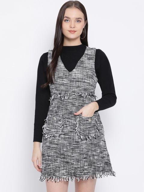 

Oxolloxo Women Black Self Design Pinafore Dress