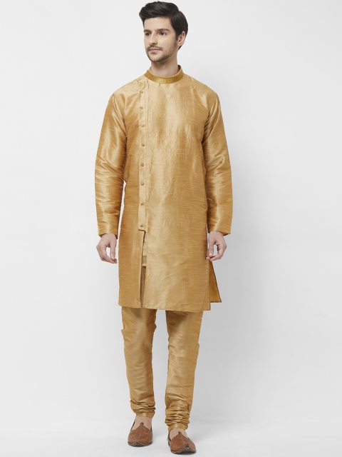 

irin Men Gold-Coloured Solid Kurta with Churidar