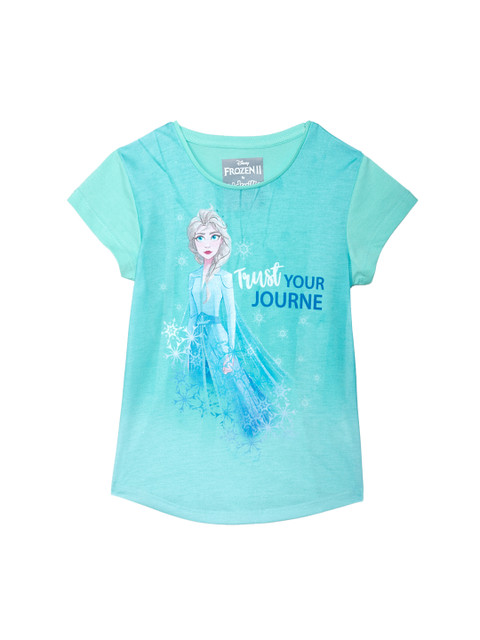 

Kids Ville Girls Turquise Blue Frozen Printed Round Neck T-shirt, Sea green