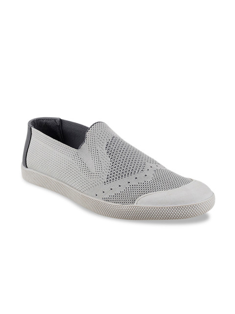 

Mochi Men Grey Woven Design Slip-On Sneakers
