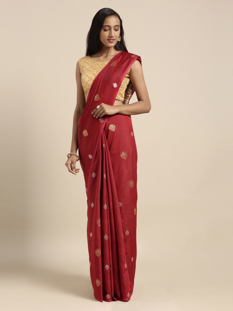 

Mitera Maroon Silk Blend Woven Design Kanjeevaram Saree