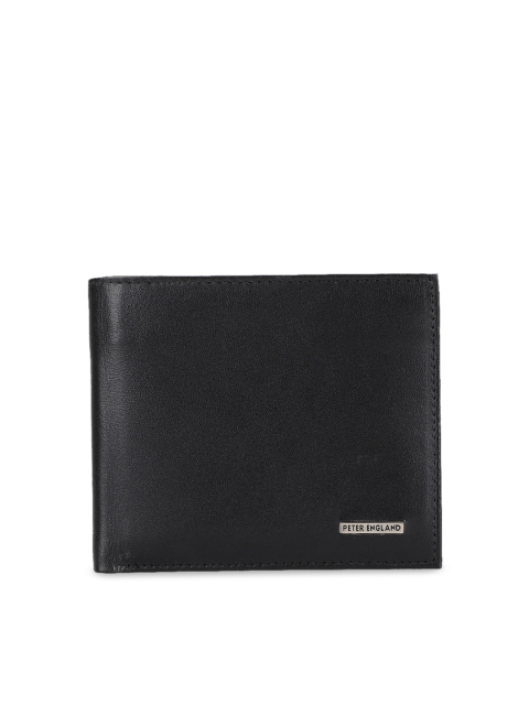 

Peter England Men Black Textured Two Fold Leather Wallet