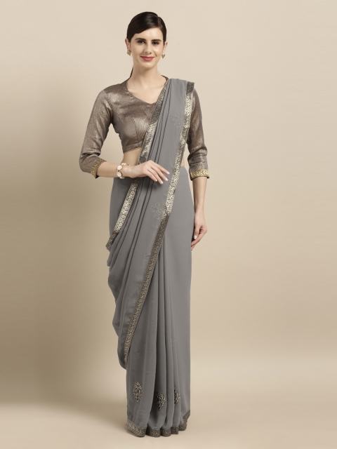 

Mitera Grey Embroidered Poly Georgette Saree