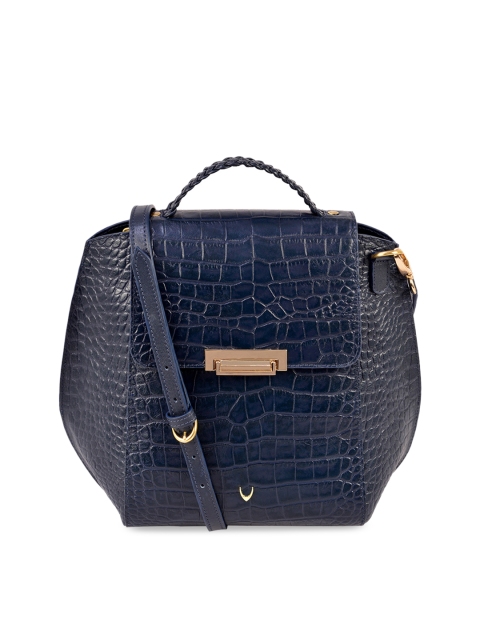 

Hidesign Blue Crocodile Skin Textured Leather Handheld Bag