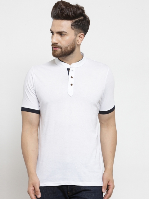 

Kalt Men White Solid Mandarin Collar T-shirt