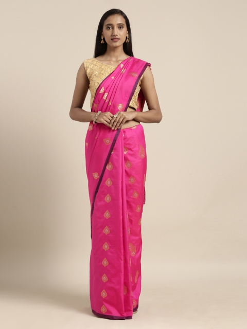 

Mitera Pink Silk Blend Woven Design Kanjeevaram Saree