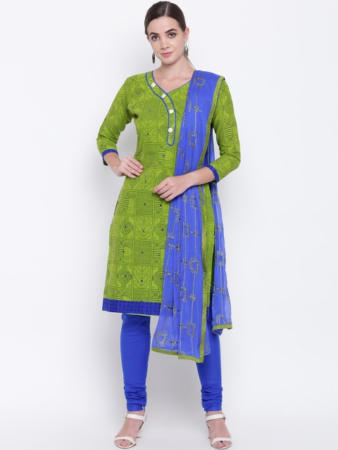 

mf Green & Blue Printed Unstitched Dress Material