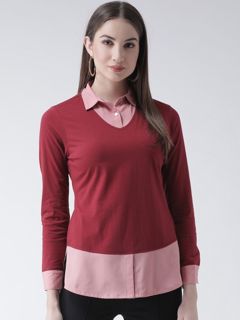 

Texco Women Maroon & Pink Colourblocked Shirt Style Top