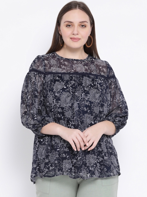 

Oxolloxo Women Navy Blue Printed A-Line Top